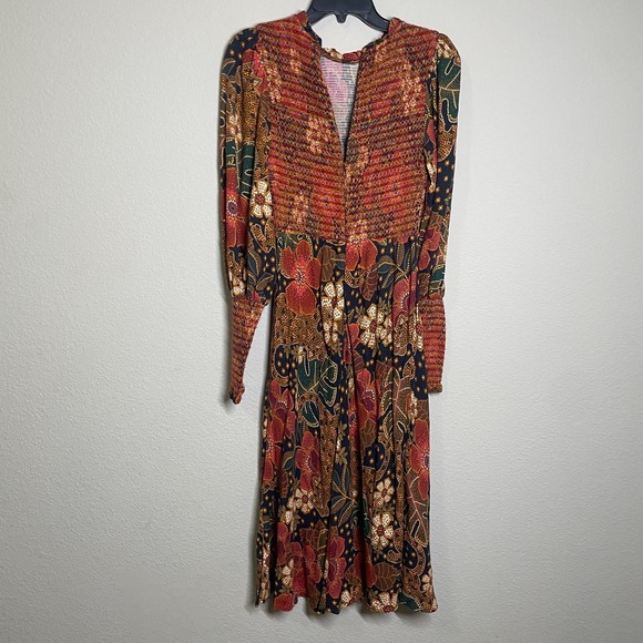 Farm Rio Medium Flowered Leopards Midi Dress Multicolored Mock Neck Long Sleeves - Picture 8 of 11